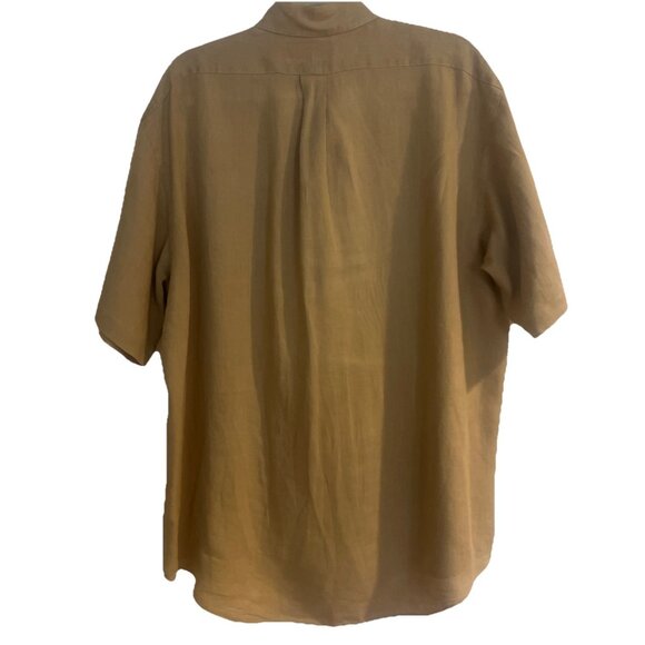 Ralph Lauren L Large Linen Blake Button Down Shirt Men Khaki Short Sleeve Logo - Picture 4 of 9